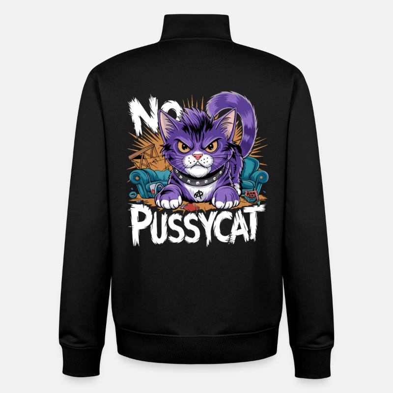 No Pussycat Rebellious Fighting Cat - Unisex Organic Zip Sweatshirt by Stanley/Stella - black