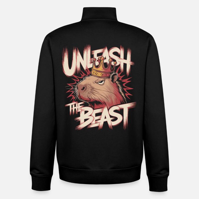 Capybara King Unleash the Beast Design - Unisex Organic Zip Sweatshirt by Stanley/Stella - black