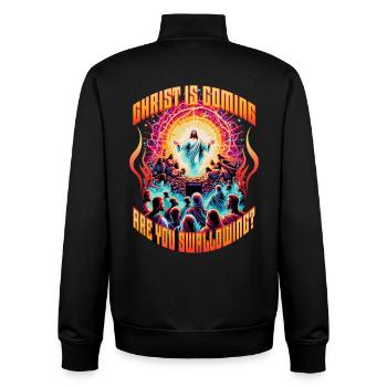 Le Christ arrive. Tu avale ? Inutilisable - Sweat zippé unisexe en coton bio Stanley/Stella - noir - Dos - AI Model Male 185 light (185cm)