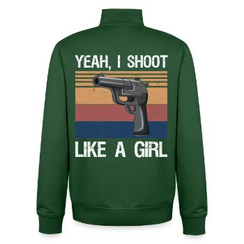 Yeah I Shoot Like A Girl - Sweat zippé unisexe en coton bio Stanley/Stella - vert bouteille - Dos - AI Model Male 185 dark (185cm)