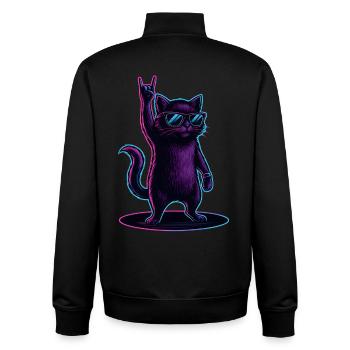 Chat Chat Synthwave avec la pose Rockhand - Sweat zippé unisexe en coton bio Stanley/Stella - noir - Dos - AI Model Male 185 light (185cm)