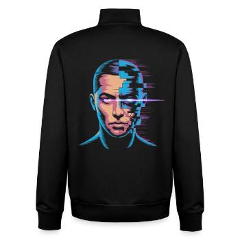 Glitch Portrait in Digital Art Style - Unisex Organic Zip Sweatshirt by Stanley/Stella - black - Back - AI Model Male 185 light (185cm)