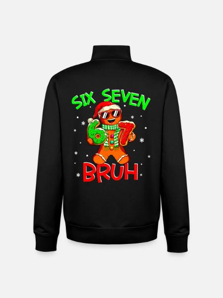 67 Christmas 6 7 Meme Gingerbread - Unisex Organic Zip Sweatshirt by Stanley/Stella - black