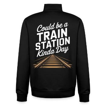 Bahnhoftag Stimmung mit Gleisen - Unisex Organic Zip Sweatshirt von Stanley/Stella - Schwarz - Hinten - AI Model Male 185 light (185cm)