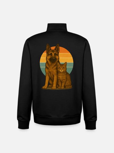 German Shepherd and Cat - Unisex Organic Zip Sweatshirt by Stanley/Stella - black