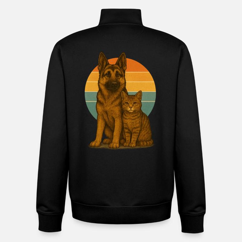 German Shepherd and Cat - Unisex Organic Zip Sweatshirt by Stanley/Stella - black