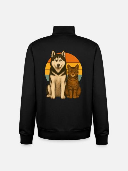Husky et chat - Sweat zippé unisexe en coton bio Stanley/Stella - noir