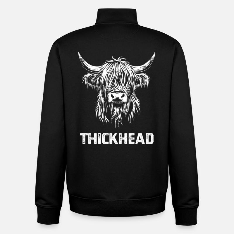 Thickhead - Scottish Highland Cattle - English - Unisex Organic Zip Sweatshirt by Stanley/Stella - black