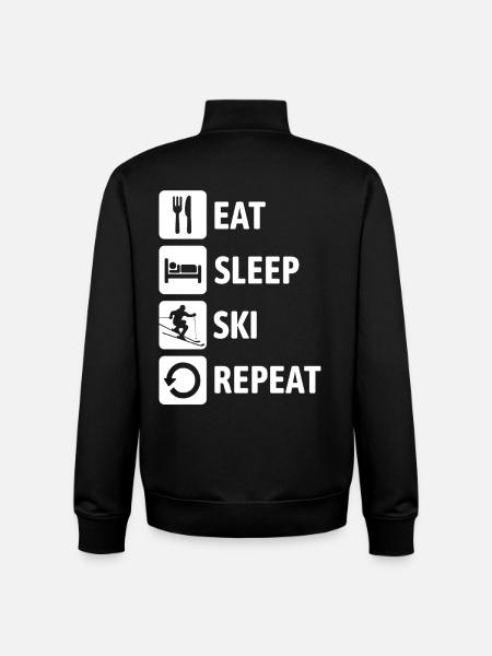 Eat Sleep Ski Repeat - Ski - Ski - Unisex Organic Zip Sweatshirt by Stanley/Stella - black