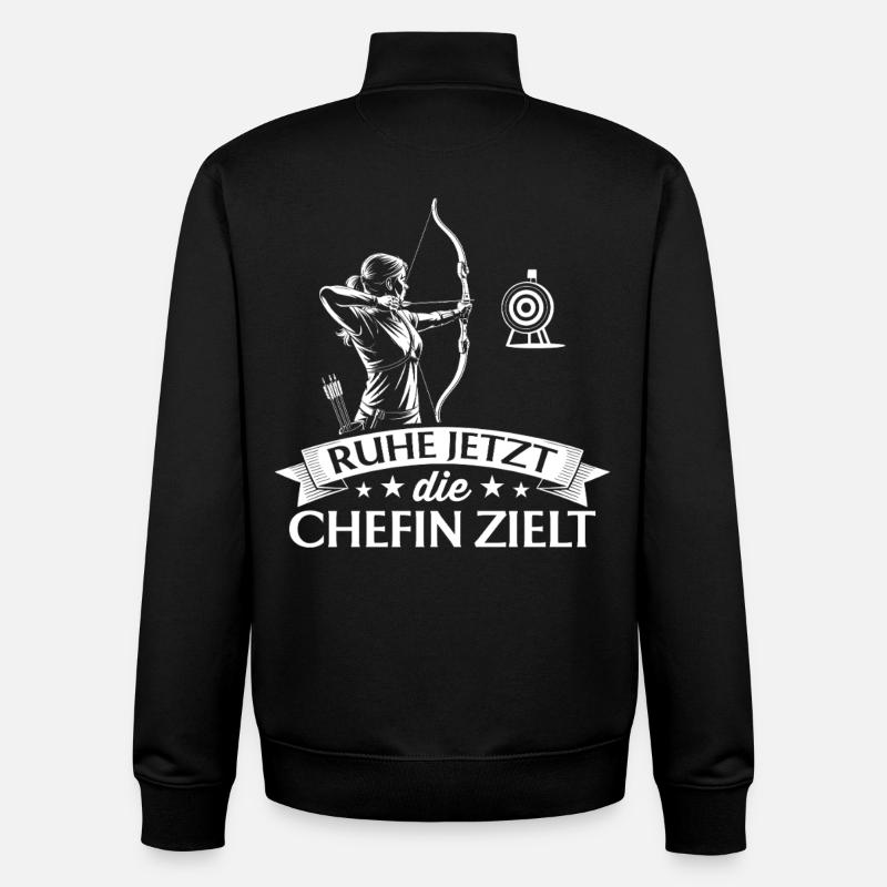 Bogenschießen die Chefin zielt - Bogenschützin - Sweat zippé unisexe en coton bio Stanley/Stella - noir