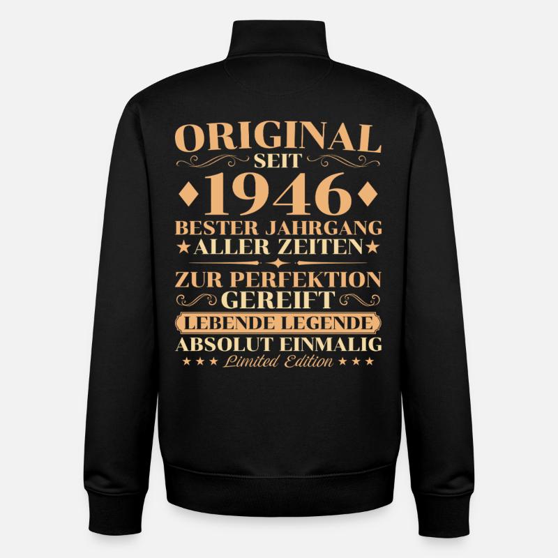 Anniversaire original 1946 80 ans - Sweat zippé unisexe en coton bio Stanley/Stella - noir