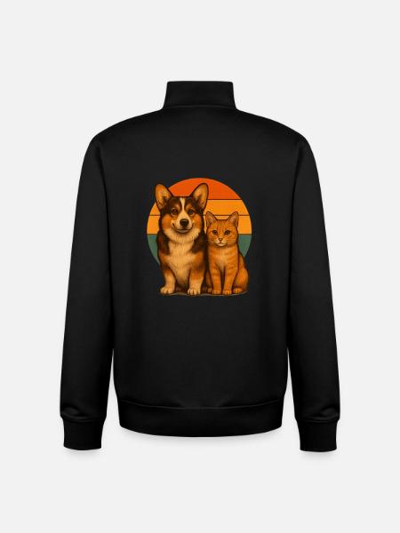 Corgi et chat - Sweat zippé unisexe en coton bio Stanley/Stella - noir