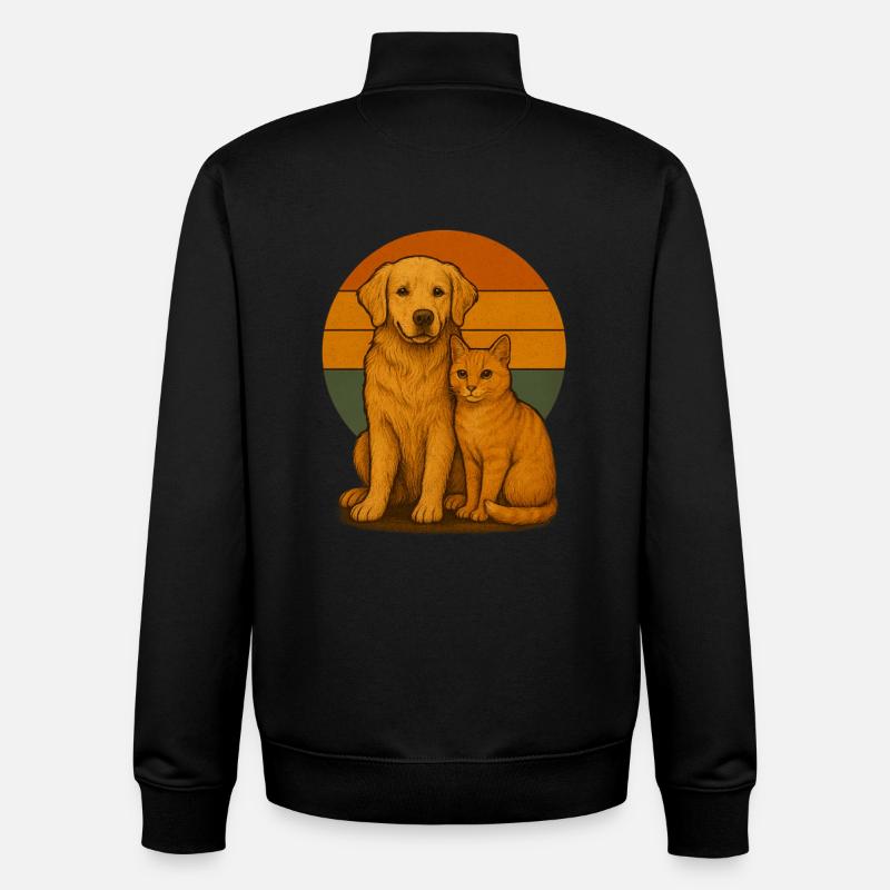 Golden Retriever et Chat - Sweat zippé unisexe en coton bio Stanley/Stella - noir