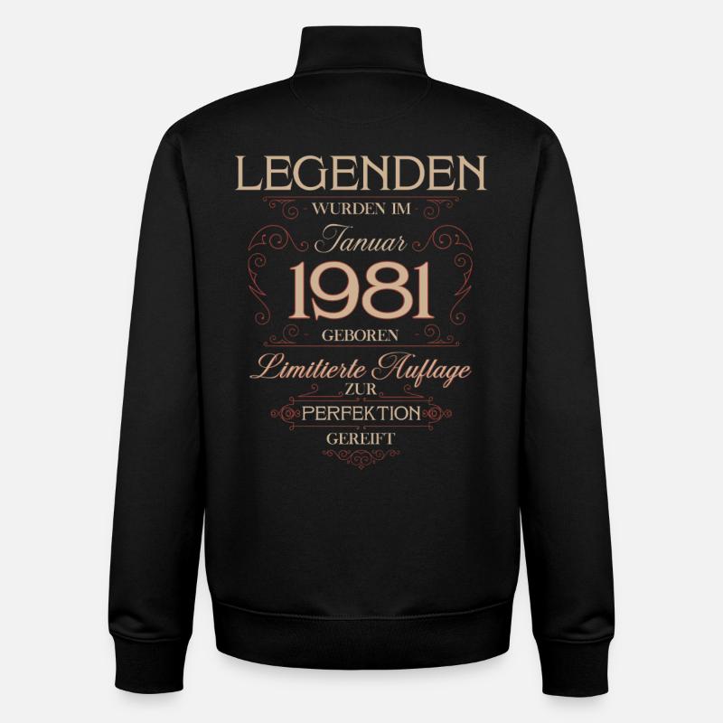 Légende du 45e anniversaire janvier 1981 - Sweat zippé unisexe en coton bio Stanley/Stella - noir