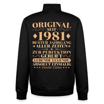 Original 1981 Jahrgang Geburtstag 45 Jahre - Unisex Organic Zip Sweatshirt von Stanley/Stella - Schwarz - Hinten - AI Model Male 185 light (185cm)