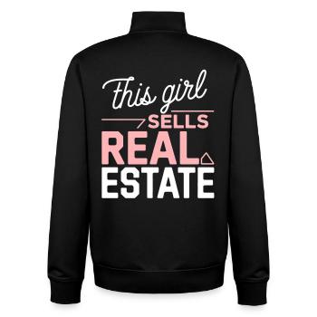 Cette fille vend de l’immobilier - Sweat zippé unisexe en coton bio Stanley/Stella - noir - Dos - AI Model Male 185 light (185cm)