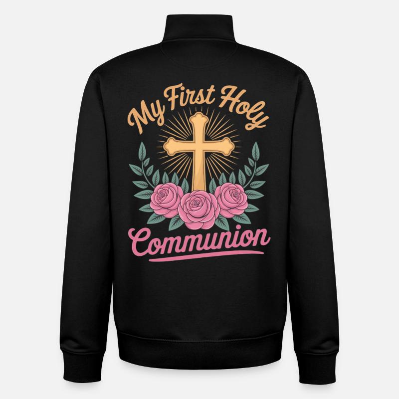 First Holy Communion Cross Roses - Unisex Organic Zip Sweatshirt by Stanley/Stella - black