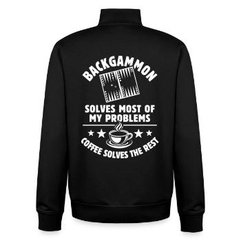 Backgammon solves most of my Problems - Kaffee - Unisex Organic Zip Sweatshirt von Stanley/Stella - Schwarz - Hinten - AI Model Male 185 light (185cm)