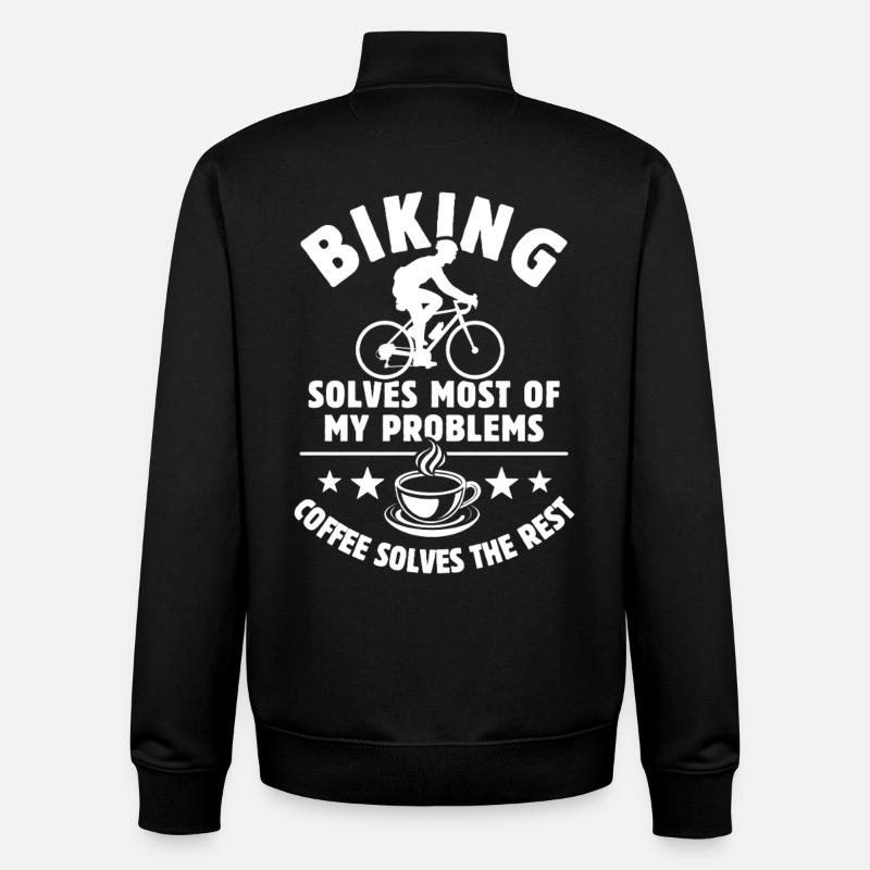 Le vélo résout la plupart de mes problèmes : Cadeau de café - Sweat zippé unisexe en coton bio Stanley/Stella - noir