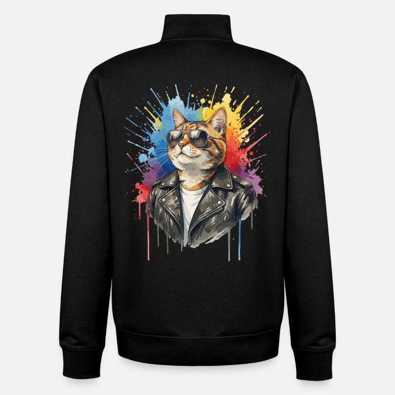 Katze mit Sonnenbrille, Coole Katze - Unisex Organic Zip Sweatshirt von Stanley/Stella - Schwarz