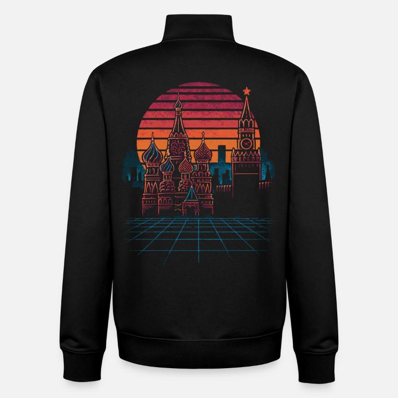 Néon Moscou Skyline Rétro - Sweat zippé unisexe en coton bio Stanley/Stella - noir