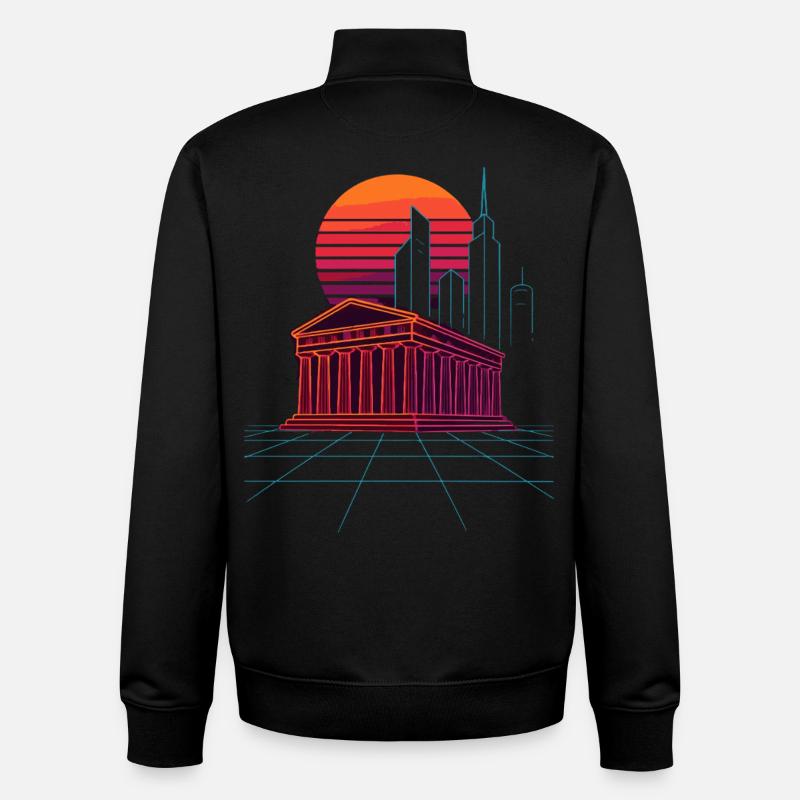 Neon Skyline trifft antike Säulen - Athen - Unisex Organic Zip Sweatshirt von Stanley/Stella - Schwarz