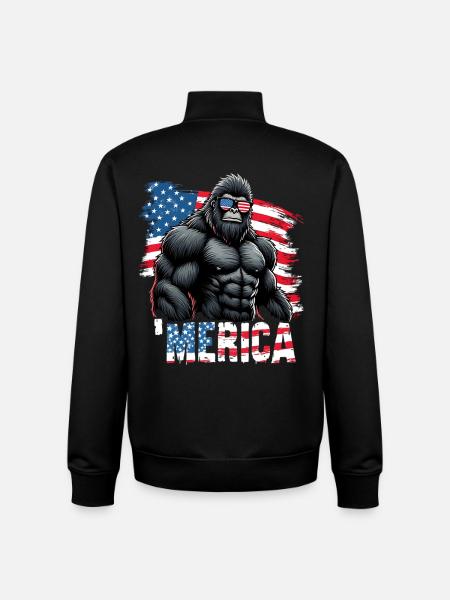 Muscle gorilla with flag - Unisex Organic Zip Sweatshirt by Stanley/Stella - black