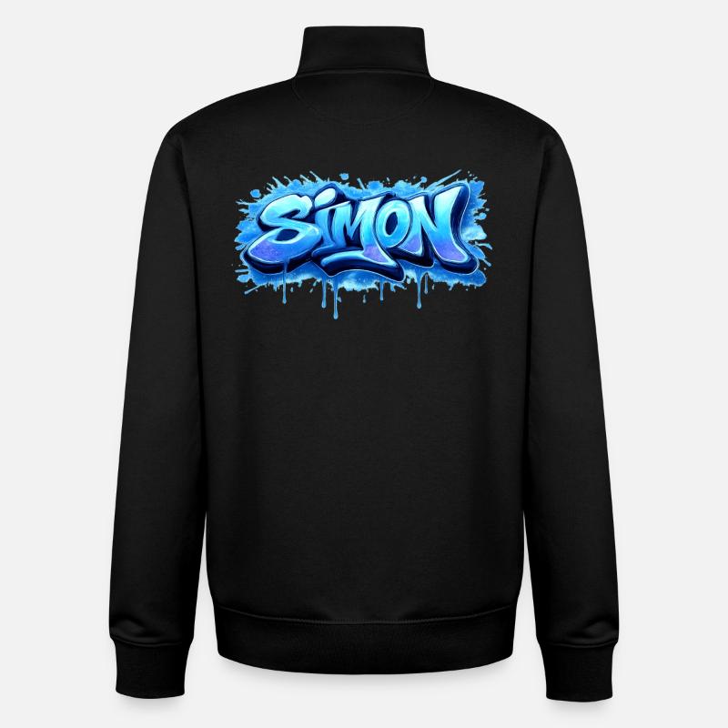 Graffiti  SIMON Prénom cadeau idéal imprimable  - Sweat zippé unisexe en coton bio Stanley/Stella - noir