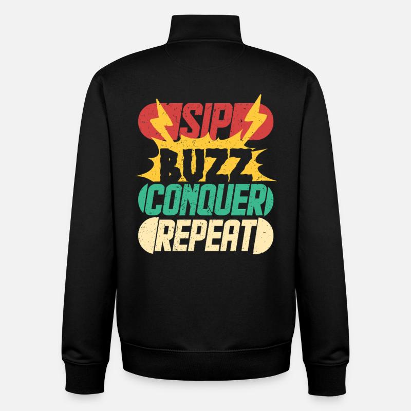 Boissons énergisantes Sip Buzz Conquer - Sweat zippé unisexe en coton bio Stanley/Stella - noir