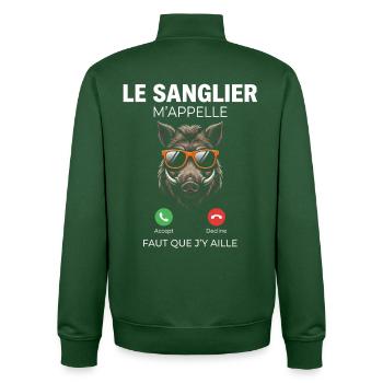 Boar Hunter Hunting Man Gift Humour Rifle Call - Unisex Organic Zip Sweatshirt by Stanley/Stella - bottle green - Back - AI Model Male 185 dark (185cm)