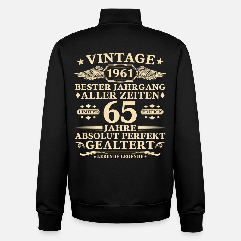 65 ans parfaitement vieilli 1961 - Sweat zippé unisexe en coton bio Stanley/Stella - noir