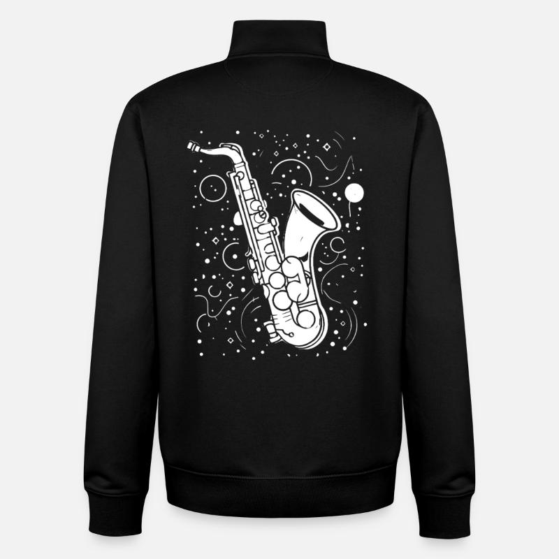 Dessin au saxophone - Sweat zippé unisexe en coton bio Stanley/Stella - noir