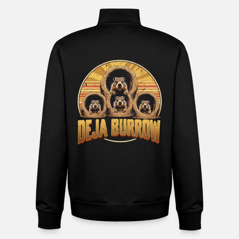 Groundhog Day Groundhog Deja Burrow - Unisex Organic Zip Sweatshirt by Stanley/Stella - black
