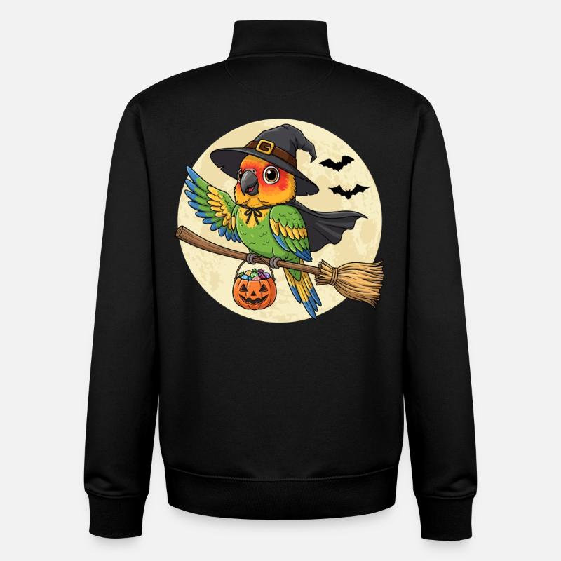 Cute Parrot Witch Halloween - Unisex Organic Zip Sweatshirt by Stanley/Stella - black