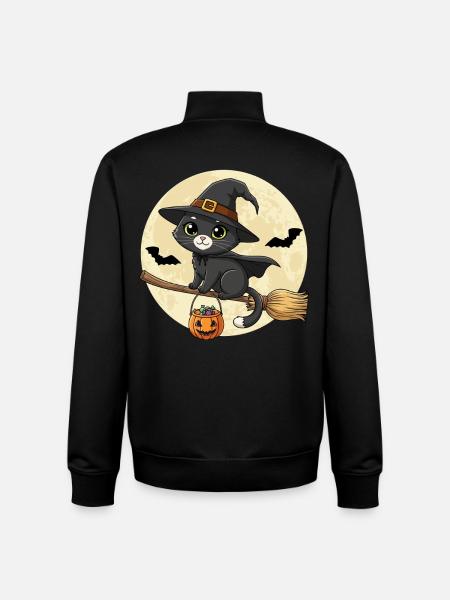 Cute Cat Witch Halloween Black Cat - Unisex Organic Zip Sweatshirt by Stanley/Stella - black