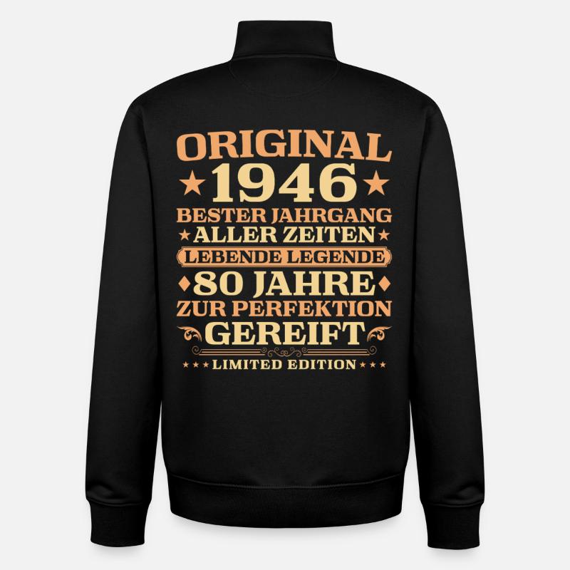 80e anniversaire Légende vivante 1946 - Sweat zippé unisexe en coton bio Stanley/Stella - noir