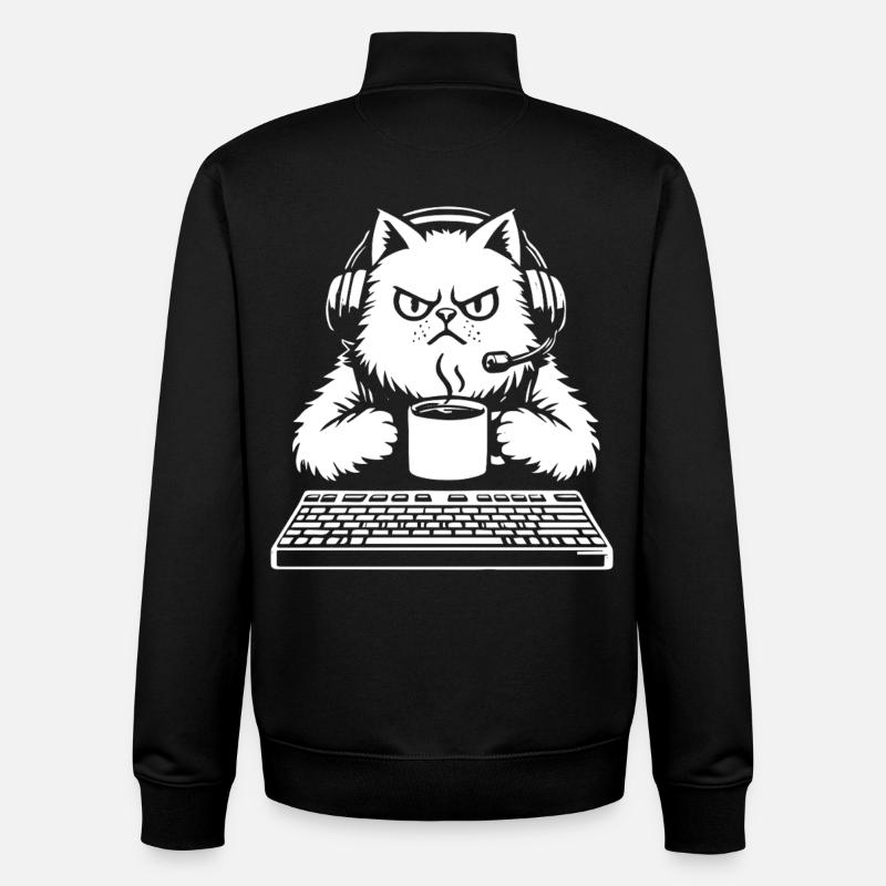 Chat grognon gamer café et clavier - Unisex Organic Zip Sweatshirt von Stanley/Stella - Schwarz