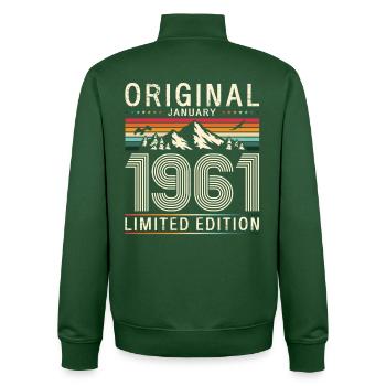 65th Birthday Original January 1961 - Unisex Organic Zip Sweatshirt by Stanley/Stella - bottle green - Back - AI Model Male 185 dark (185cm)