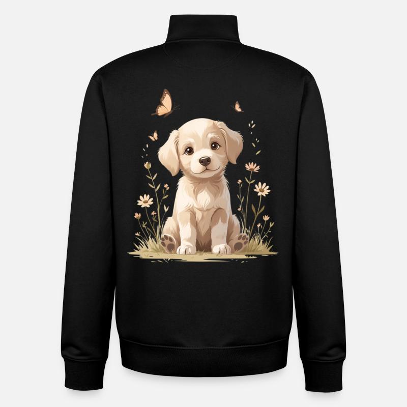 Chiot tendre sur la prairie fleurie - Sweat zippé unisexe en coton bio Stanley/Stella - noir