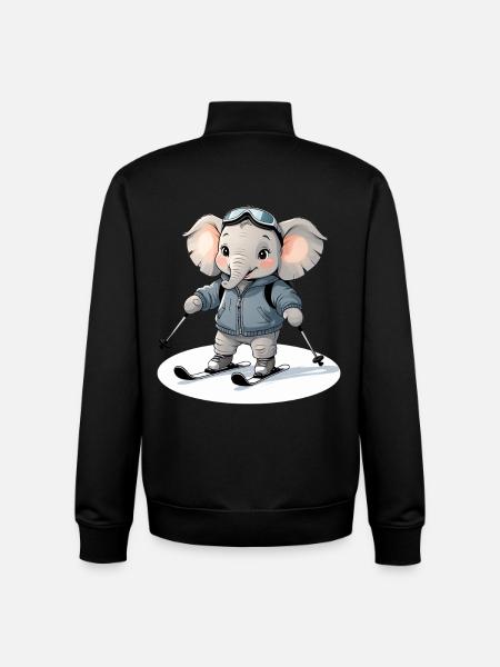 Skiing Elephant Pullover Hoodie - Unisex Organic Zip Sweatshirt by Stanley/Stella - black