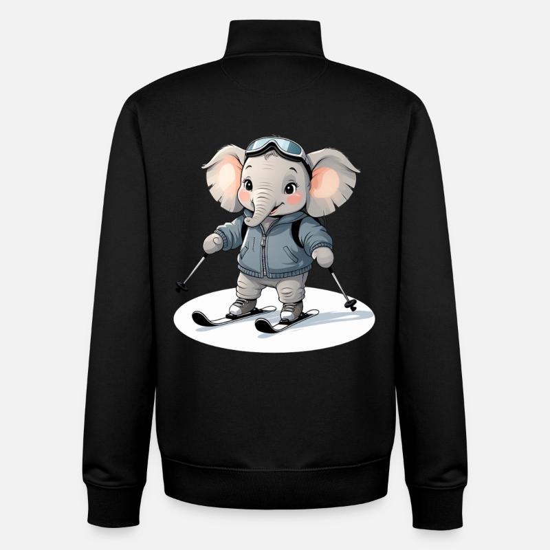Skiing Elephant Pullover Hoodie - Unisex Organic Zip Sweatshirt by Stanley/Stella - black