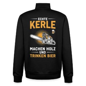 Echte Kerle machen Holz trinken Bier - Unisex Organic Zip Sweatshirt von Stanley/Stella - Schwarz - Hinten - AI Model Male 185 light (185cm)