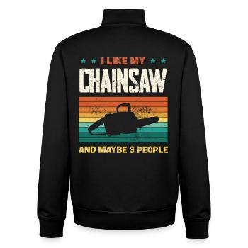 Kettensäge Humor im Retro Regenbogen - Unisex Organic Zip Sweatshirt von Stanley/Stella - Schwarz - Hinten - AI Model Male 185 light (185cm)