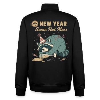 Nouvel An 2026 : même désordre chaud Fun avec les ratons laveurs - Sweat zippé unisexe en coton bio Stanley/Stella - noir - Dos - AI Model Male 185 light (185cm)