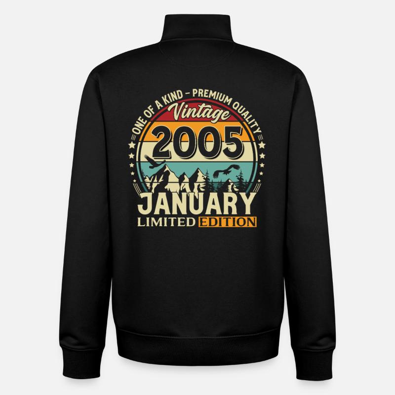 21e anniversaire Millésime janvier 2005 - Sweat zippé unisexe en coton bio Stanley/Stella - noir