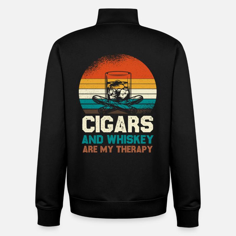 Cigars and Whiskey Therapy Retro - Unisex Organic Zip Sweatshirt by Stanley/Stella - black