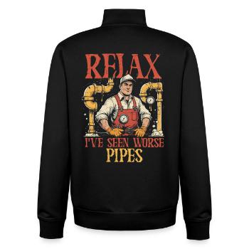 Rohrleger Rohrleitungsbauer J’ai vu pire pipe - Sweat zippé unisexe en coton bio Stanley/Stella - noir - Dos - AI Model Male 185 light (185cm)