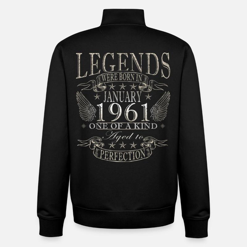 65e anniversaire Millésime janvier 1961 - Sweat zippé unisexe en coton bio Stanley/Stella - noir