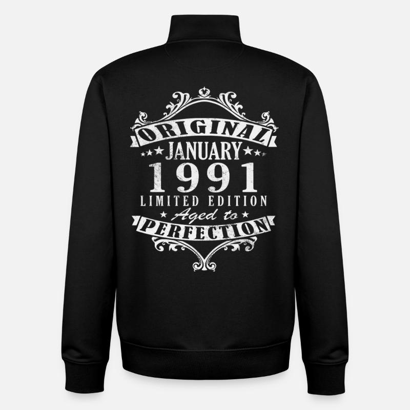 35e anniversaire Millésime de janvier 1991 - Sweat zippé unisexe en coton bio Stanley/Stella - noir