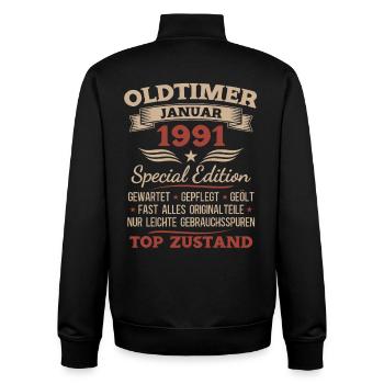 Cadeau pour le 35e anniversaire Voiture Classique janvier 1991 - Sweat zippé unisexe en coton bio Stanley/Stella - noir - Dos - AI Model Male 185 light (185cm)